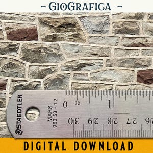 Cathedral Stone Wall, Printable Dollhouse Wallpaper, 1/12 Scale, Dolls House, Miniature, Old Wall, Grey Stone, Masonry Backdrop, Vintage