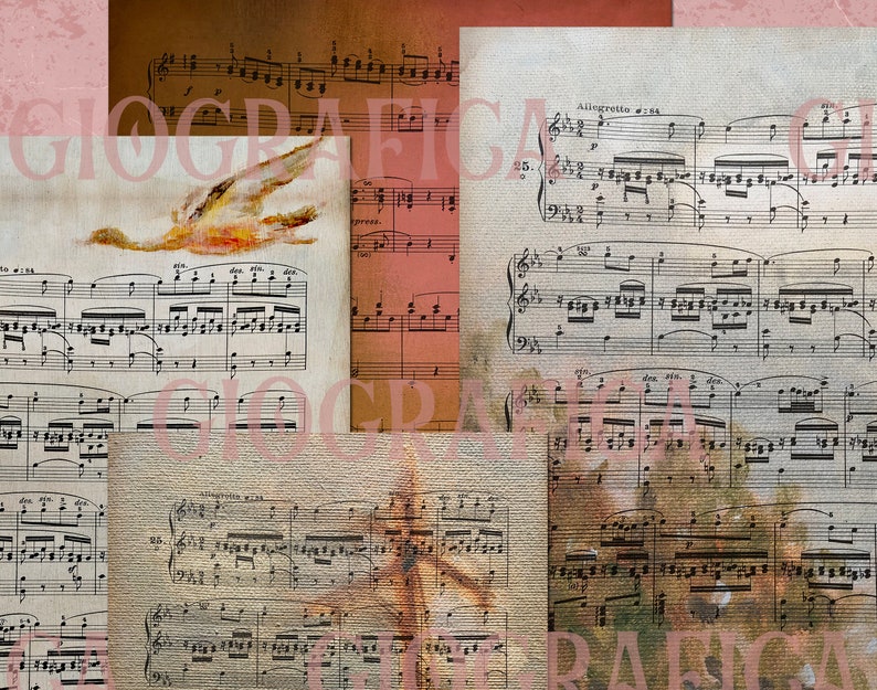 Distressed Paper Background Music Wrapping Paper Old Papers Painted Paper Vintage Paper Old Music Sheets Printable Scrapbook Paper