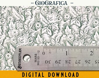 Vintage groen poppenhuisbehang met bloemen, schaal 1/12 (digitale download) Afdrukbaar