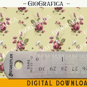 Romantic Garden Period Wallpaper, 1:12 Scale, Botanical, Printable Dollhouse Wallpaper, Flowery Scrapbook Paper, Vintage Miniature Wallpaper