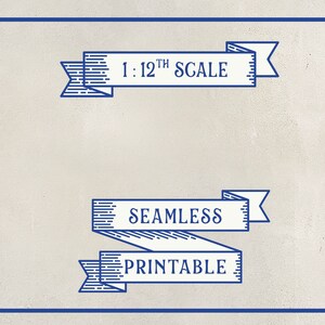 May include: Cream-colored background with a blue border and three blue banners. The top banner reads "1:12th SCALE". The middle banner says "SEAMLESS". The bottom banner says "PRINTABLE".