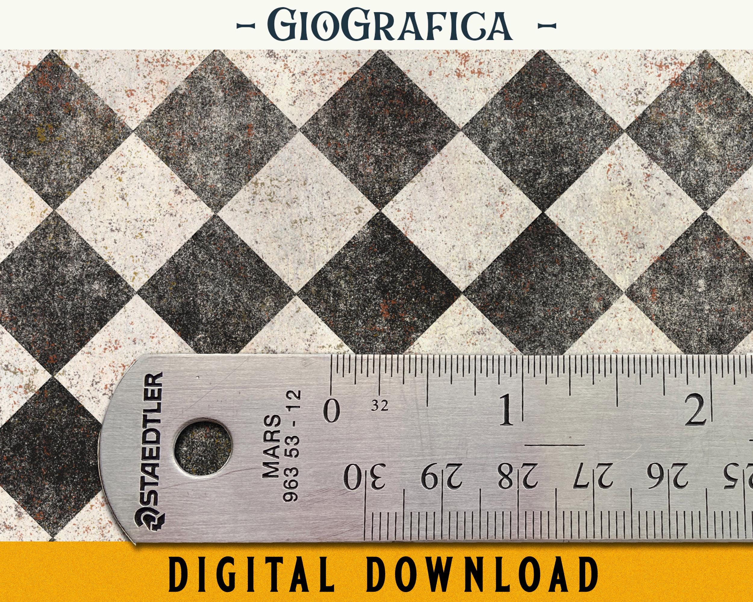 Black and Cream Checker Floor, Printable Dollhouse Floor 1:12, Diorama, Mosaic Digital, Miniature Wallpaper, Flooring Tiles, DIY Dollhouse