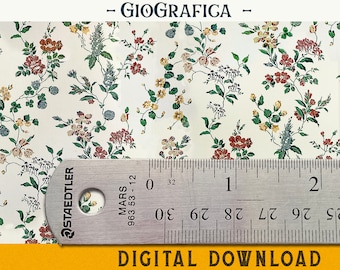Shabby Chic French Floral Wallpaper, DIGITAL DOWNLOAD, Printable Wallpaper, Dollhouse Wallpaper, Flowery Paper, 1:12 Scale Vintage Miniature