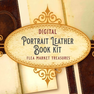 Portrait Leather Book Kit, Digital Book Cover, Printable Book Cover, Antique Book Journal, Scrapbook, Book Making Supplies, Victorian Paper