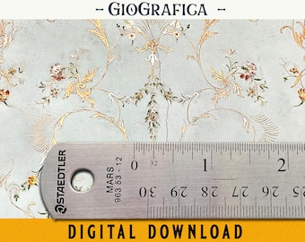 Affresco Flowery Gold Wallpaper Pattern, Printable Dollhouse Wallpaper, 1:12 Scale Miniature, Renaissance, PDF, Print and glue to dollhouse