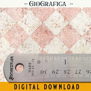 Scacchi rosa e panna, pavimento della casa delle bambole stampabile 1:12, diorama, stampa e incolla, mosaico digitale, pavimento grunge, carta da parati in miniatura, fai da te