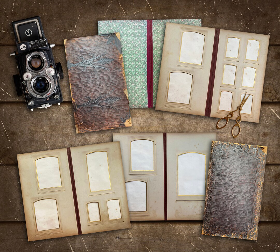 Antique Victorian Photo Album Kit, Book Cover, Printable Book Cover