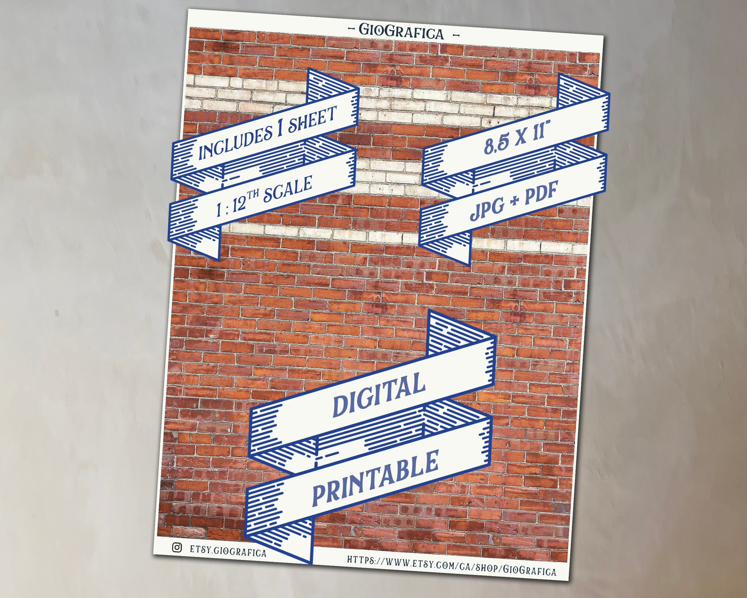 Texture Del Muro Di Mattoni Rossi Della Casa Delle Bambole: Miniatura In Scala 1/12 Stampabile (download Digitale) - Italia - Foto 9