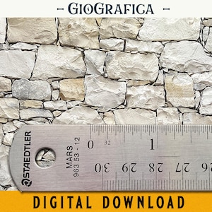 White Dry-Stacked Stone Retaining Wall, Printable Dollhouse Wall 1:12, Miniature Masonry, Diorama, Print and glue, Rustic Stone Wallpaper