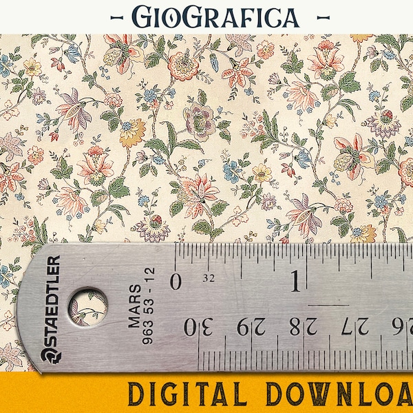 1920s Fable Flowery Wallpaper, DIGITAL DOWNLOAD, Dollhouse Printable Period Wallpaper, 1:12 Scale, Floral Vintage, Boho Pattern Wallpaper