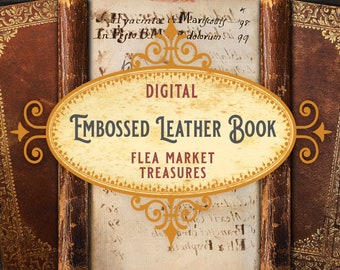 Embossed Leather Antique Book Kit, Book Cover Printable, Vintage Leather Journal, Old Printable Book Cover with Spine, DIGITAL Book Covers