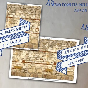 Layered Stone and Brick Wall, Printable Dollhouse Brick Wallpaper 1/12 ...