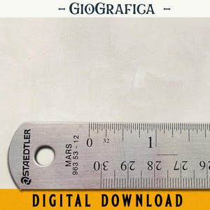 May include: A silver STAEDTLER ruler with MARS 963 53-12 markings, measuring up to 2 inches. The ruler is on a white background with the text "- GIOGRAFICA -" at the top and "DIGITAL DOWNLOAD" at the bottom.