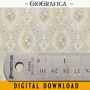 Liberty Cream Printable Wallpaper, Dollhouse Flowery Paper, 1:12 Scale Miniature Wallpaper, DIY Doll house, Print and glue to doll house