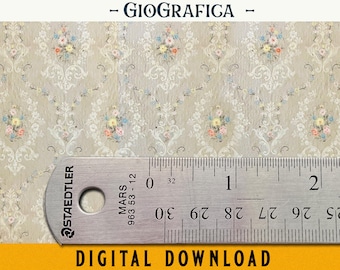 Liberty Cream Printable Wallpaper, Dollhouse Flowery Paper, 1:12 Scale Miniature Wallpaper, DIY Doll house, Print and glue to doll house