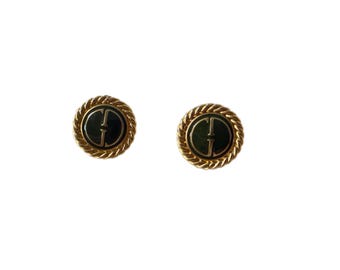 Gucci 1992 Forest Green Enamel Cuff Links Authentic Designer Vintage