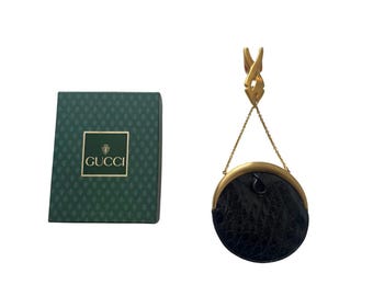 Gucci Belt Bag Black Crocodile Leather with Gold-Tone Clasp Authentic Designer Vintage