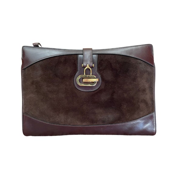 Gucci Brown Suede Handbag Authentic Designer Vint… - image 1