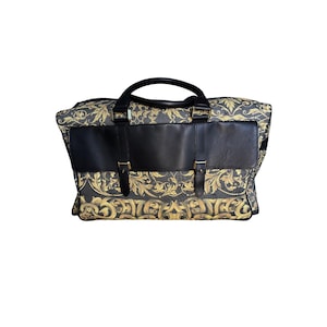 Gianni Versace Black and Gold Baroque Pattern Oversized Overnight Bag Authentic Designer Vintage