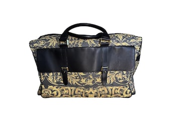 Gianni Versace Black and Gold Baroque Pattern Oversized Overnight Bag Authentic Designer Vintage