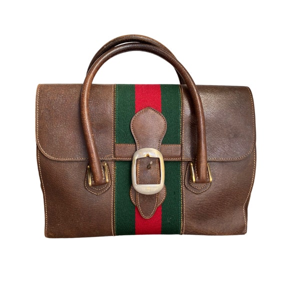 Gucci Striped Buckle Doctor Bag Authentic Designer Vintage 
