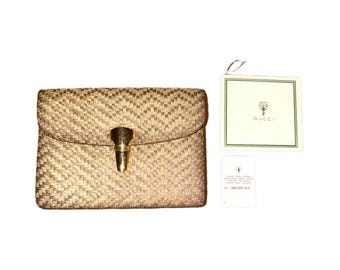 Rare Vintage Authentic Gucci Gold Woven Clutch Bag 1968-1972