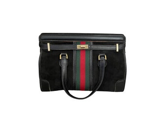 Gucci Suede Sherry Travel Boston Bag Authentic Designer Vintage