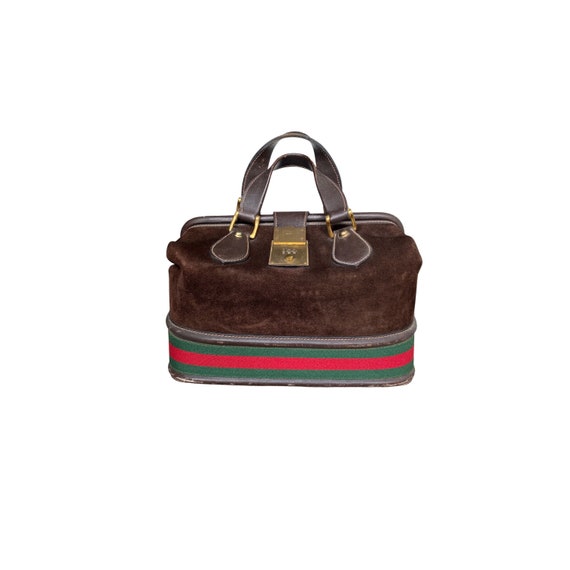 Gucci Brown Suede Sherry Train Case Authentic Desi