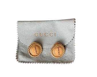 Gucci Tan Enamel Monogram Cufflinks Authentic Designer Vintage