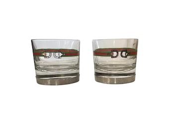 Gucci Horsebit Drinkware Lowball Glasses Authentic Designer Vintage