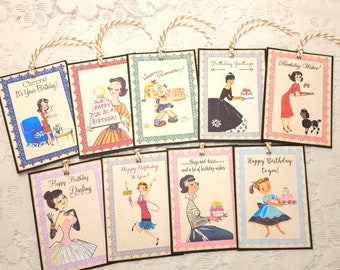 Retro Birthday Gift Tags: Vintage Ladies, Cakes - Set of 9 btg002