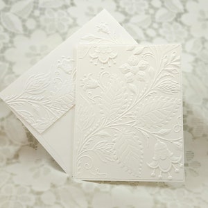 Handcrafted Folk Art Blooms Cards - Set of 6, Embossed Floral Design. all056