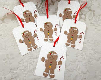Gingerbread man Christmas Gift Tags, Set of 6, Handmade Tags, Embossed tag ctg036