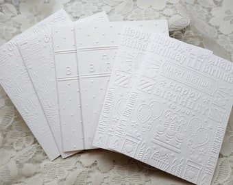 Assorted Birthday Cards, Set of 6 White Embossed Birthday Cards, Happy Birthday Cards, Variety Pack of Birthday Cards. hb033