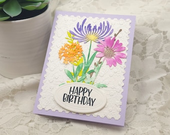 Handmade Wildflower Happy Birthday Card: Embossed Floral Design hb035