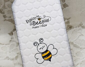 Embossed Honeycomb With Bees and Honey Jar Hand Stamped on