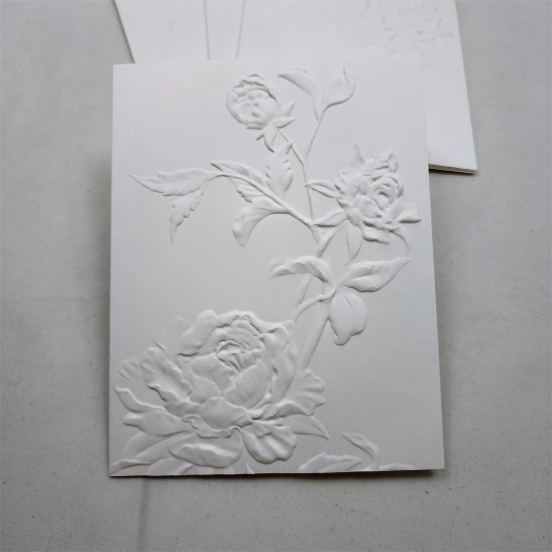 Rose Note Card Set White 3D Rose Embossed Handmade Cards Etsy