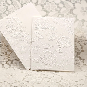 Handmade 3D Floral Embossed White Card Set - Flower Design Stationery. all057