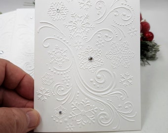 Snowflake Swirl Embossed Christmas Note Cards, White Embossed Christmas Set, Christmas Card Set, 4 card set. chr013