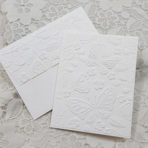 Embossed Butterfly Floral Card Set - Elegant White Stationery (6 Cards) all055