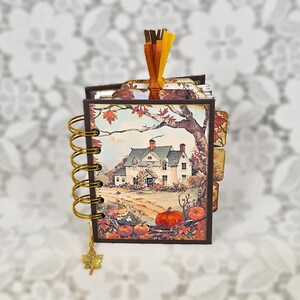 Mini Cinch Fall Autumn Journal Notebook/Sweater weather, Pumpkins, Falling Leaves, Pumpkin Spice Coffee/cbj295