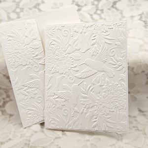 Handmade 3D Floral Hummingbird Embossed Card Set - White Stationery (6 Cards) all060