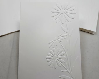 Daisey Embossed Note card set, white Embossed handmade cards, Sympathy card, Stationery cards, Thinking of you, All occasion cards. all006