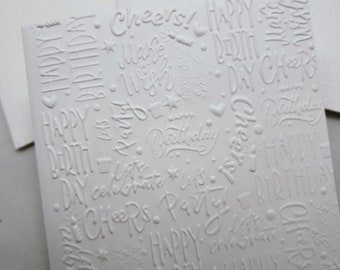 Handmade Embossed Happy Birthday Card Set: White 3D Note Cards hb016
