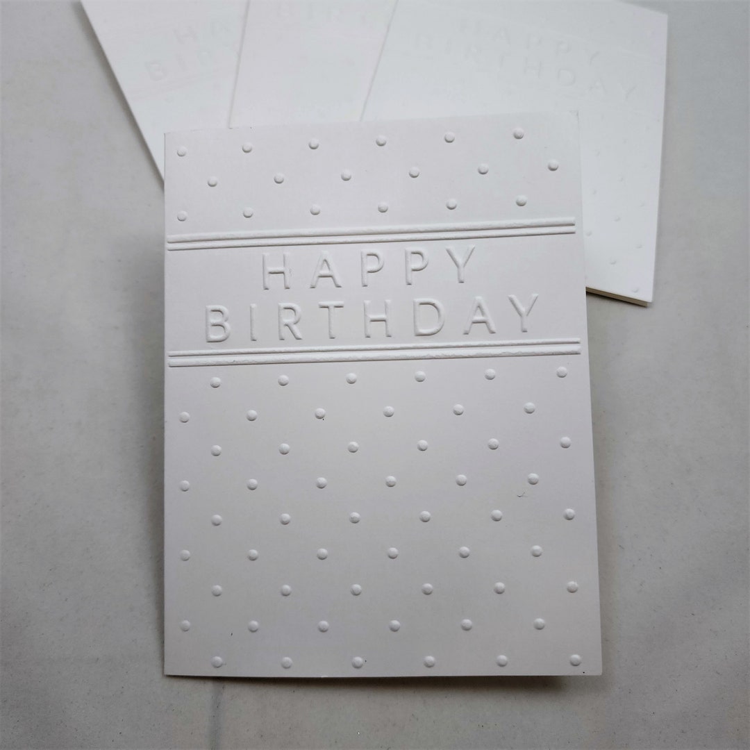 Embossed Happy Birthday Card Set: Handmade White Note Cards Hb018 - Etsy