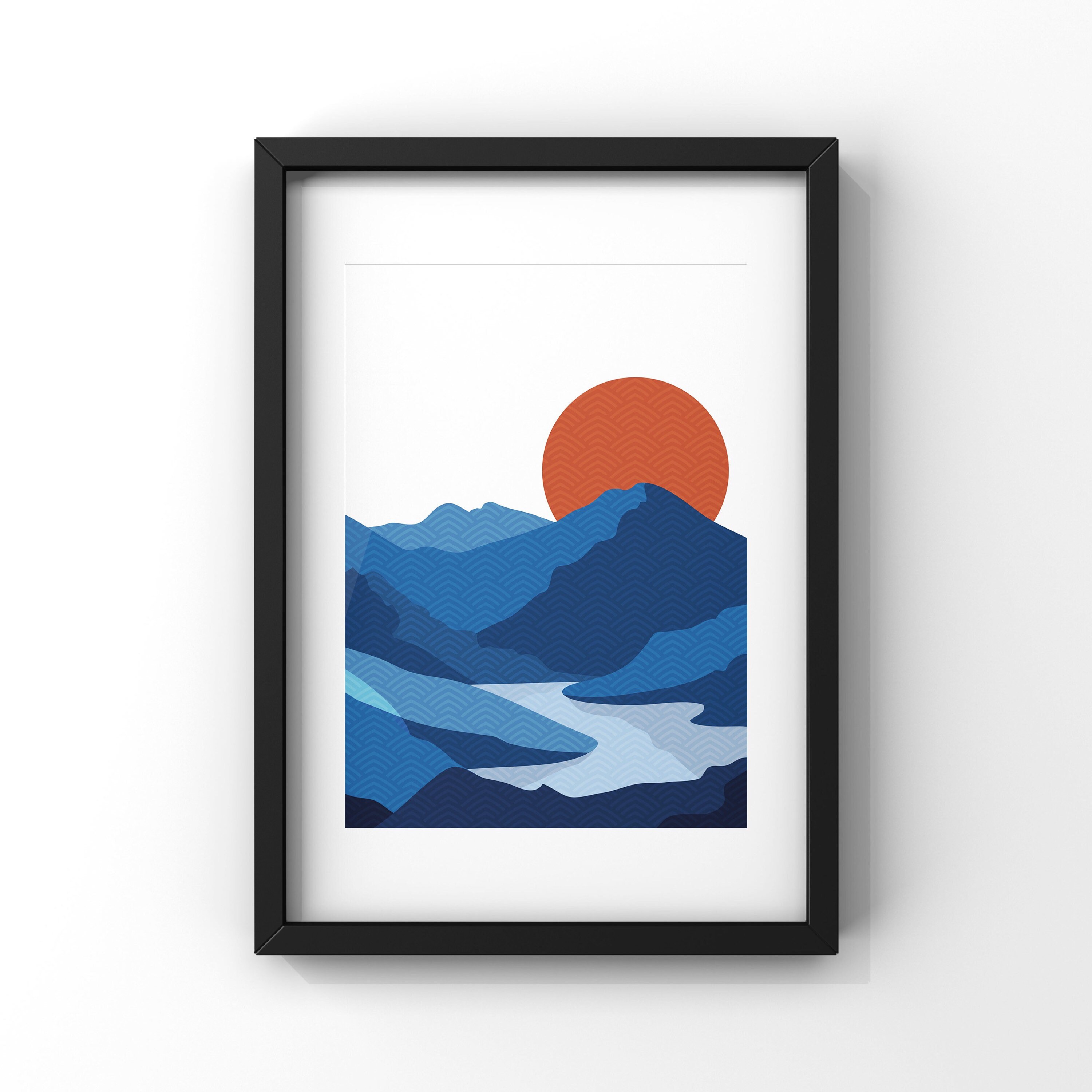 Japanese Mountain Landscape Wall Art Print Minimalist Style Etsy