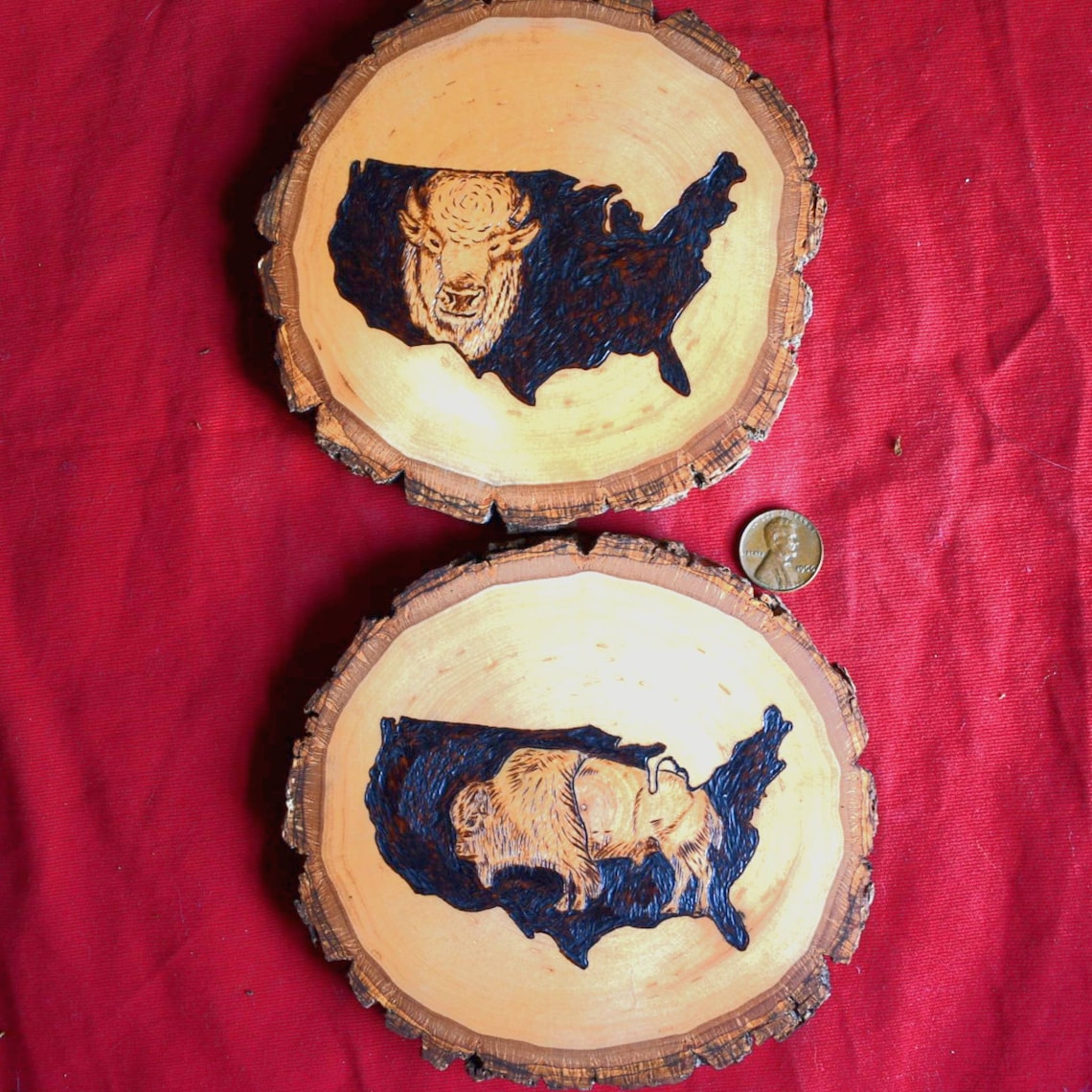 Wood Burned Coasters With an American Bison Design, Set of 2 Coasters ...