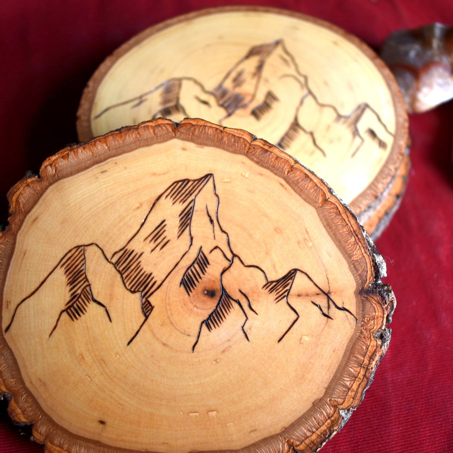 Wood Burned Coasters With A Mountain Design Set of 3 Drink Etsy
