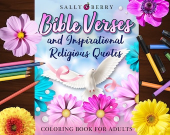 Bible Verses - Christian Coloring Book: 50 Easy Large Prints, Printable Pages for Stress Relieving, for Relaxation, Instant download PDF