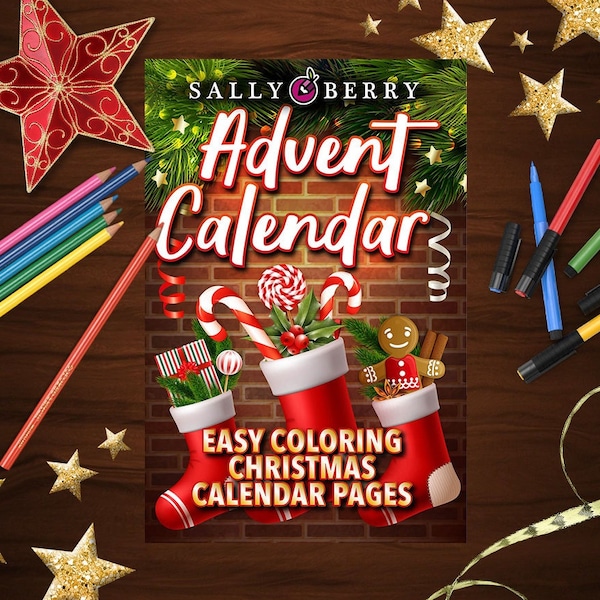 Advent Calendar Coloring Book VOL.2: 25 Numbered Printable Christmas Pages, For Stress Relieving, For Relaxation, Instant download, PDF file